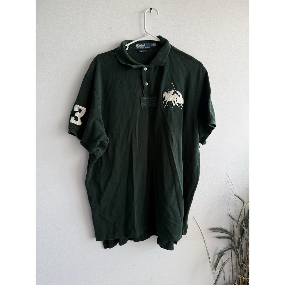 Vintage Polo Ralph Lauren Rugby Shirt Green Men XXL #3 Rare Big Dueling Ponies
